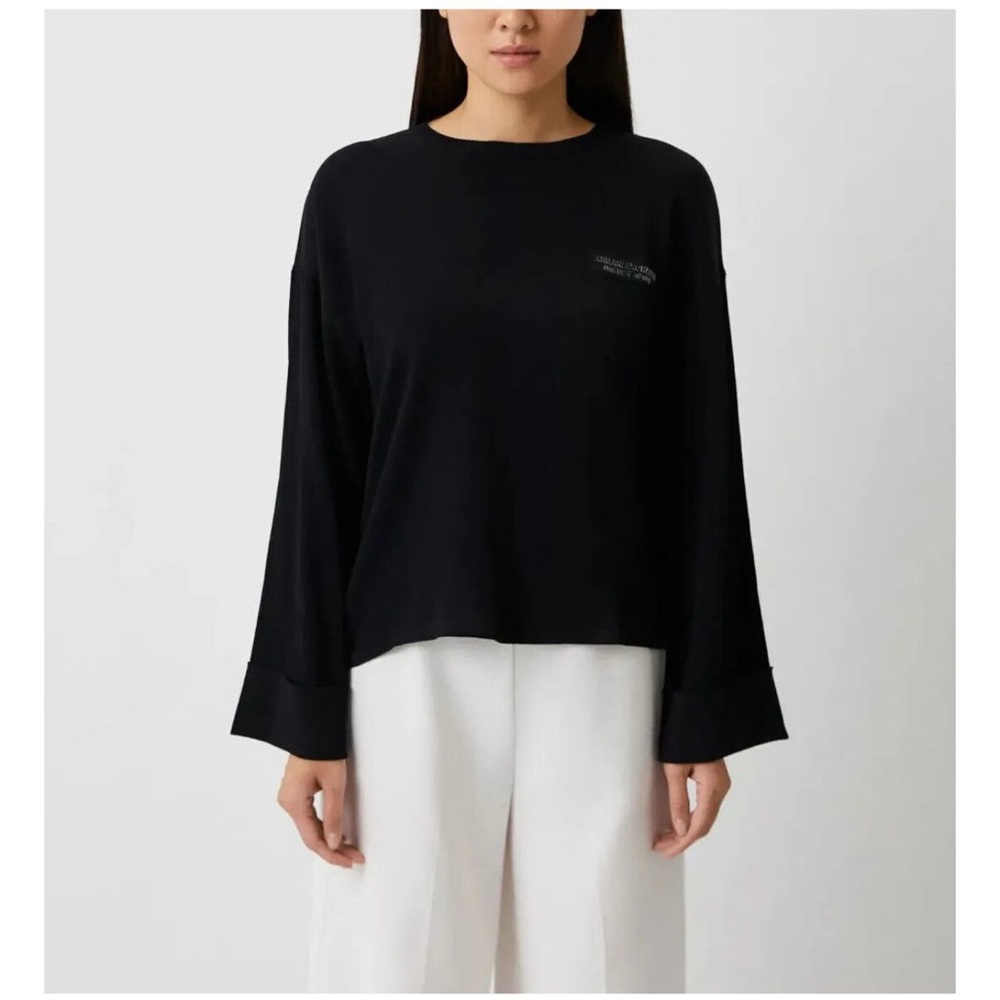 Armani Exchange Black Long Sleeve Boxy T-Shirt